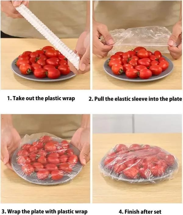 100 Disposable Food Storage Covers | Elastic Wrap for Fruit, Plates & Bowls