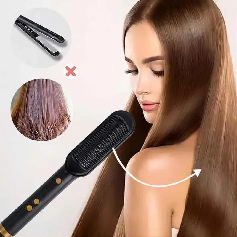 2-in-1 Electric Hair Straightening Comb & Styling Brush - Multicolors