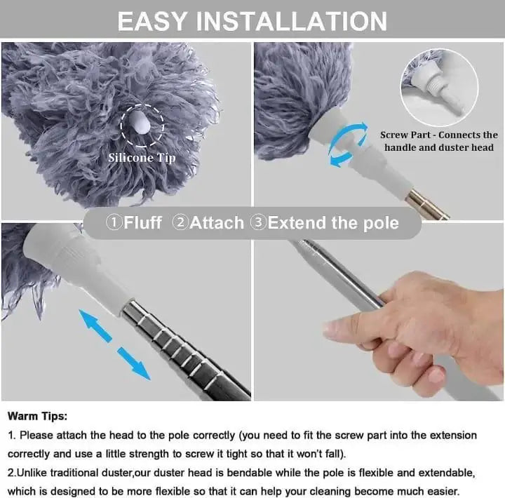 Extendible Microfiber Duster with 33–110 Inches Adjustable Pole, Bendable & Washable Head