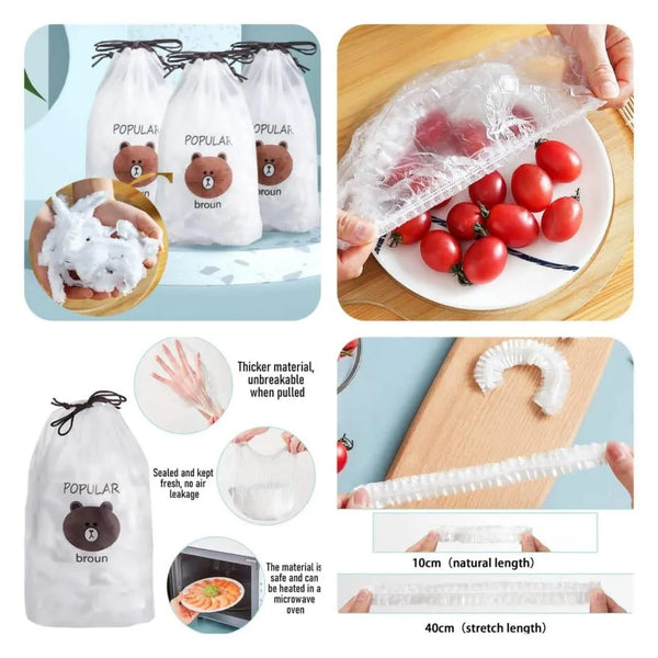 100 Disposable Food Storage Covers | Elastic Wrap for Fruit, Plates & Bowls
