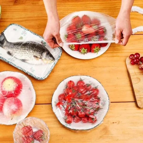 100 Disposable Food Storage Covers | Elastic Wrap for Fruit, Plates & Bowls