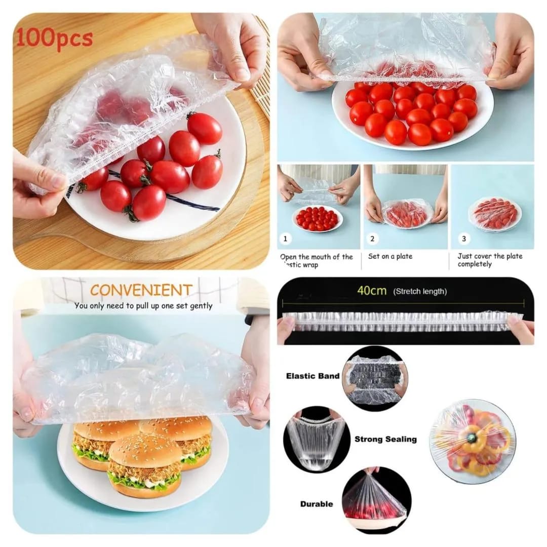 100 Disposable Food Storage Covers | Elastic Wrap for Fruit, Plates & Bowls