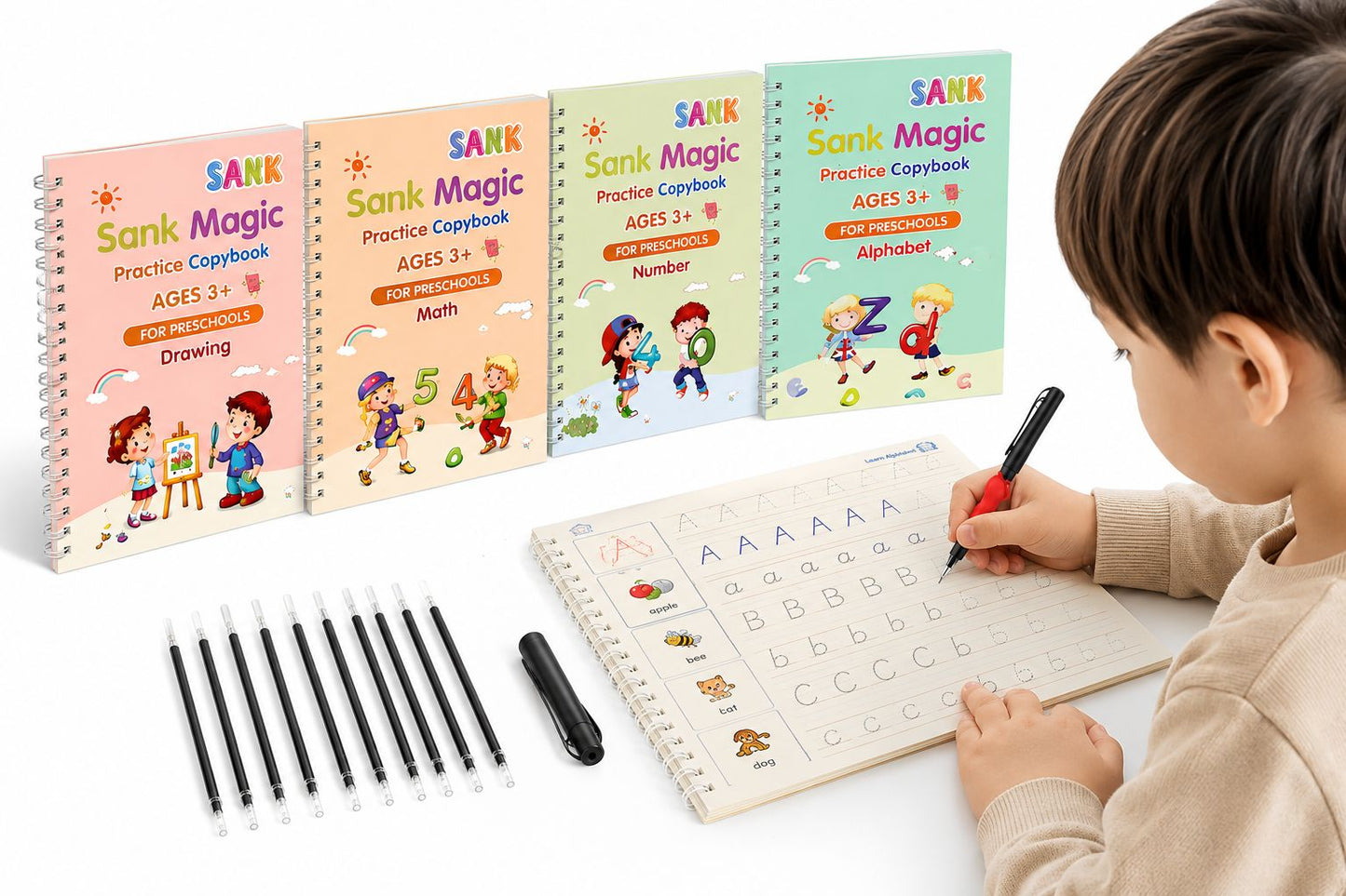 SANK Magic Practice Copybook Set – 4 Books + 10 Refills + 1 Magic Pen