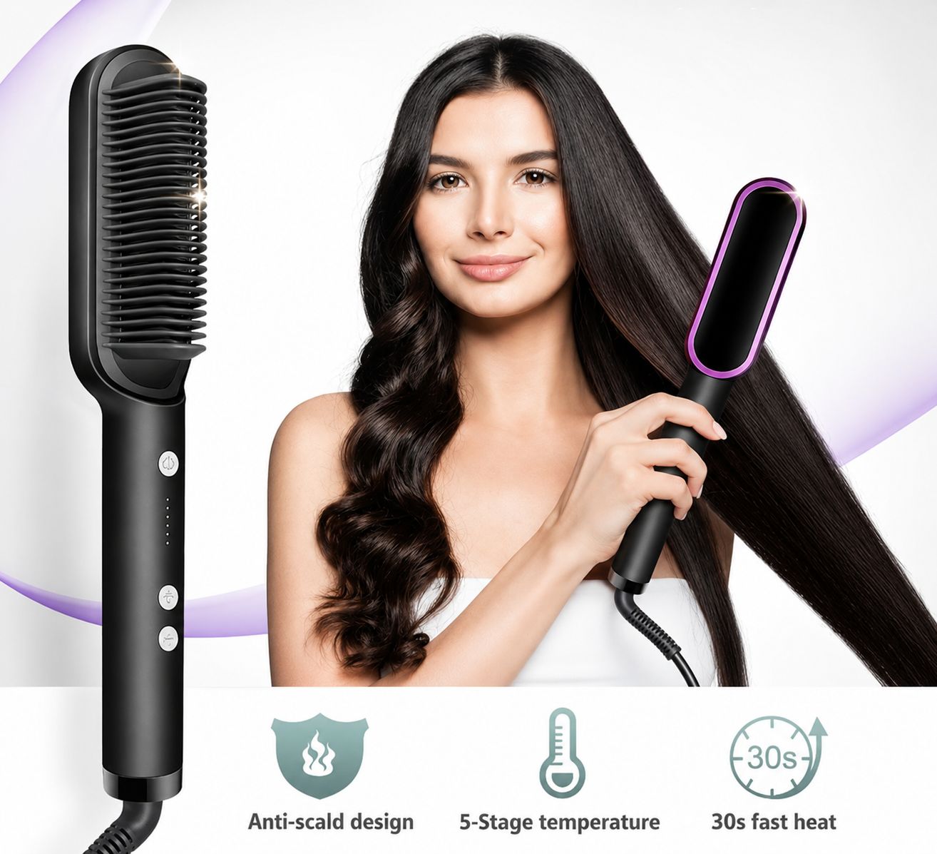 2-in-1 Electric Hair Straightening Comb & Styling Brush - Multicolors